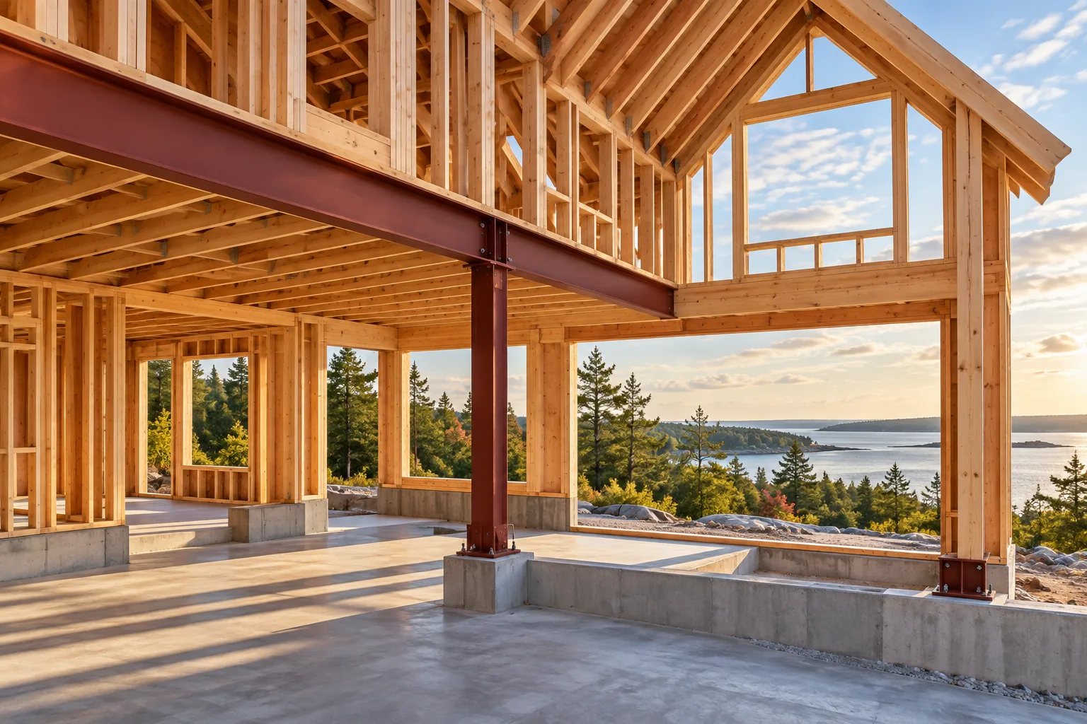 Illustration: timber framing and steel support in a house
